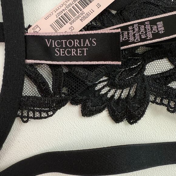 Victorias Secret Floral Embroidered Strappy Open Cup Black Bralette Bra  34DD - Picture 8 of 14